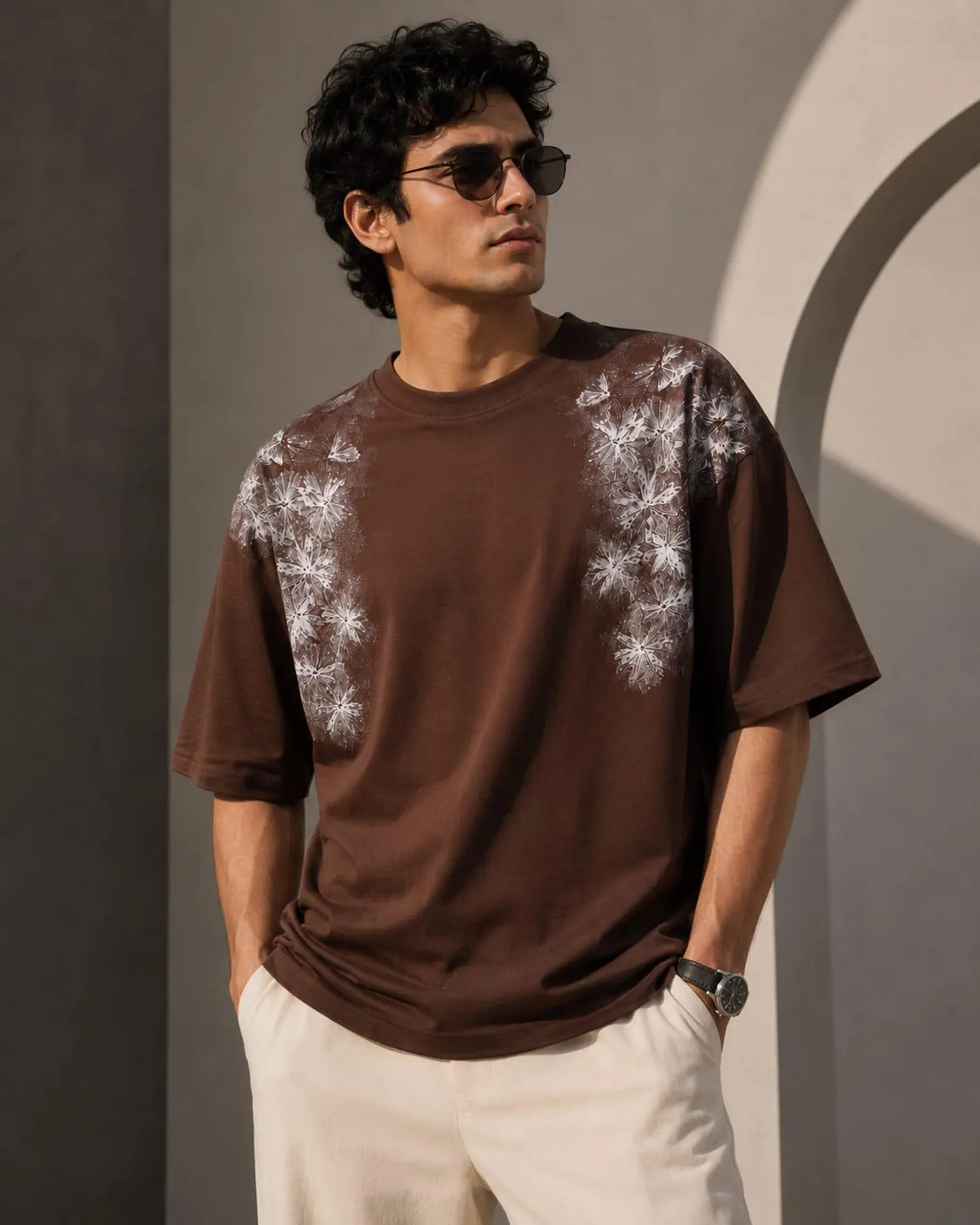 Hand Painted Botanical Oversized T-Shirt | 240 GSM Premium Cotton Tee | Artisan Floral Graphic Shirt | Minimalist Nature Unisex Streetwear